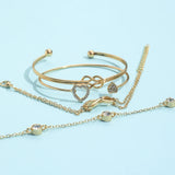 Sindlan 4Pcs Crystal Heart Chains Bracelets for Women Geometric Jewelry Set