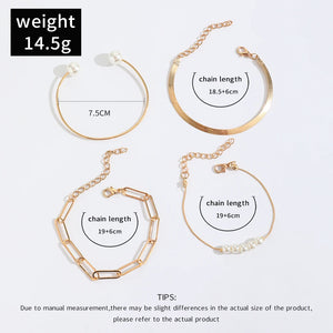 Sindlan 4Pcs Pearl Chains Bracelets Women Charms Geometric Bangle