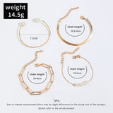 Sindlan 4Pcs Pearl Chains Bracelets Women Charms Geometric Bangle