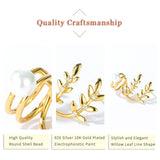 925 Silver Plated Leaves Ear Clip Personality Jewelry Pearl Earrings
