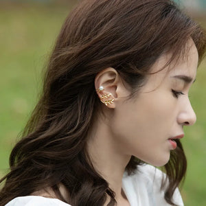 925 Silver Plated Leaves Ear Clip Personality Jewelry Pearl Earrings