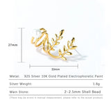 925 Silver Plated Leaves Ear Clip Personality Jewelry Pearl Earrings