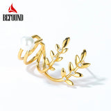 925 Silver Plated Leaves Ear Clip Personality Jewelry Pearl Earrings
