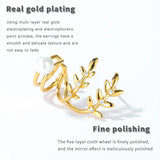 925 Silver Plated Leaves Ear Clip Personality Jewelry Pearl Earrings