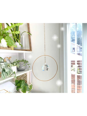 Brass Hoop Crystal Sun Catcher, Rainbow Window Hanging