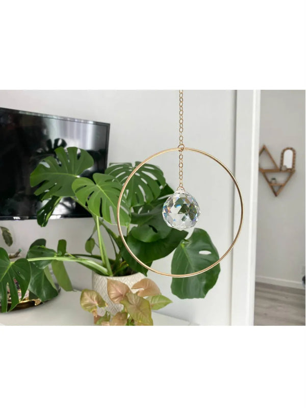 Brass Hoop Crystal Sun Catcher, Rainbow Window Hanging