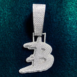 Cursive Letter Pendant Men Necklace with CZ Chain A-Z