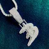 Cursive Letter Pendant Men Necklace with CZ Chain A-Z