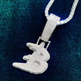 Cursive Letter Pendant Men Necklace with CZ Chain A-Z