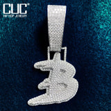 Cursive Letter Pendant Men Necklace with CZ Chain A-Z
