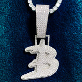 Cursive Letter Pendant Men Necklace with CZ Chain A-Z