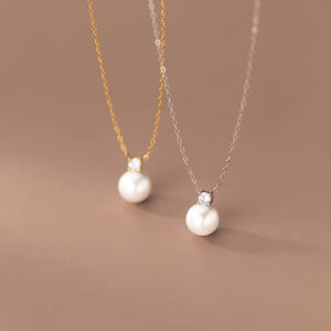 Sterling Silver CZ Zircon Pearl Pendant Necklace Women Summer Jewelry