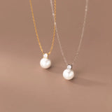 Sterling Silver CZ Zircon Pearl Pendant Necklace Women Summer Jewelry
