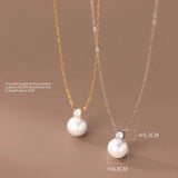 Sterling Silver CZ Zircon Pearl Pendant Necklace Women Summer Jewelry