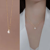 Sterling Silver CZ Zircon Pearl Pendant Necklace Women Summer Jewelry