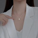 Sterling Silver CZ Zircon Pearl Pendant Necklace Women Summer Jewelry