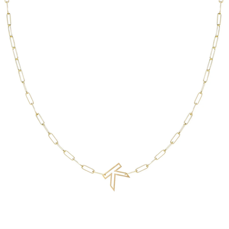 Chain Letter Necklace Initial Pendant Paper Clip Stainless Steel Jewelry