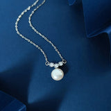 Single Pearl Necklace For Women Silver 925 Jewelry Zircon Party Neck Accessory