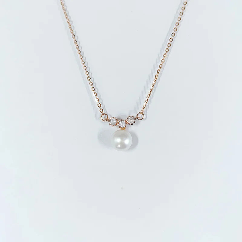 Single Pearl Necklace For Women Silver 925 Jewelry Zircon Party Neck Accessory