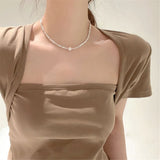 Single Pearl Pendant Silver Plated Necklace for Women