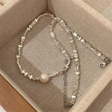 Single Pearl Pendant Silver Plated Adjustable Necklace Women Clavicle Chain