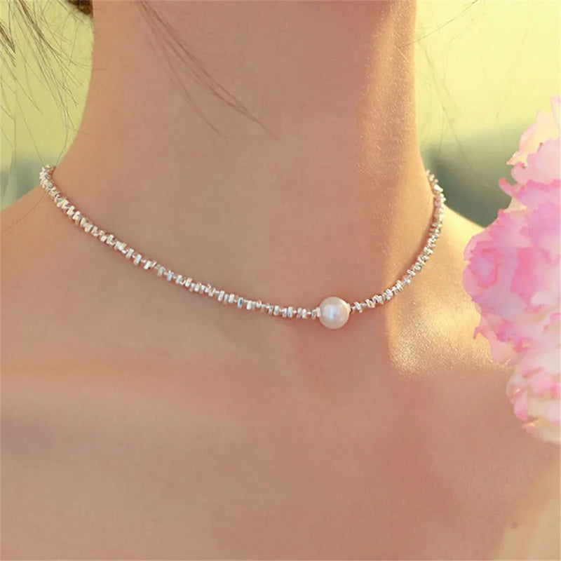 Single Pearl Pendant Silver Plated Necklace for Women