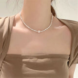 Single Pearl Pendant Silver Plated Adjustable Necklace Women Clavicle Chain