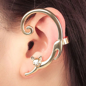 Punk Style Silver Plated Cat Post Earring Cartoon Ear Cuff