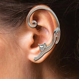 Punk Style Silver Plated Cat Post Earring Cartoon Ear Cuff