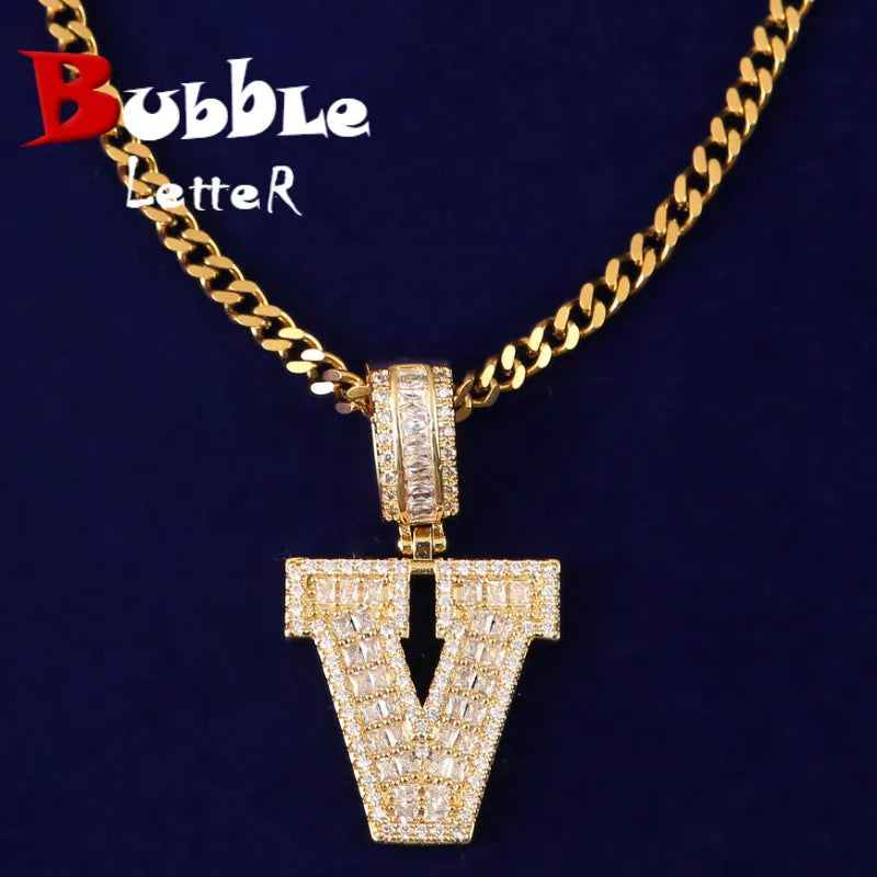 Big Zircon Baguette Pendant Hip Hop Necklace