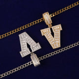 Big Zircon Baguette Pendant Hip Hop Necklace