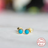925 Silver Stud Earrings Zirconia Filled Turquoise Stone Mini Earrings