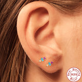 925 Silver Stud Earrings Zirconia Filled Turquoise Stone Mini Earrings
