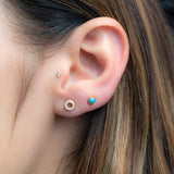 925 Silver Stud Earrings Zirconia Filled Turquoise Stone Mini Earrings