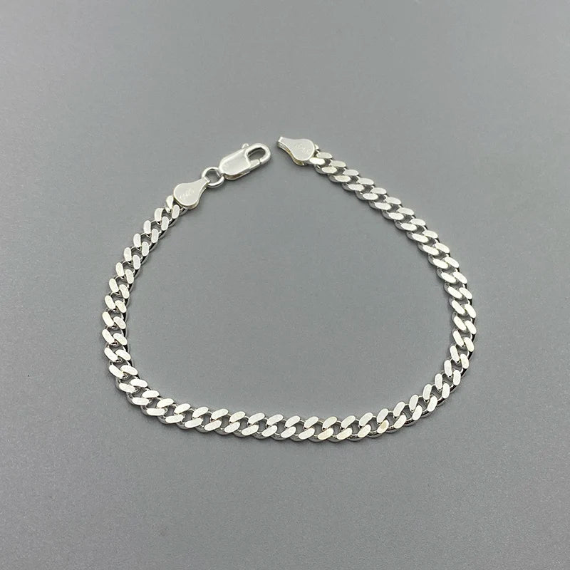 925 Silver Cuban Chain Bracelet Real Silver Fine Jewelry