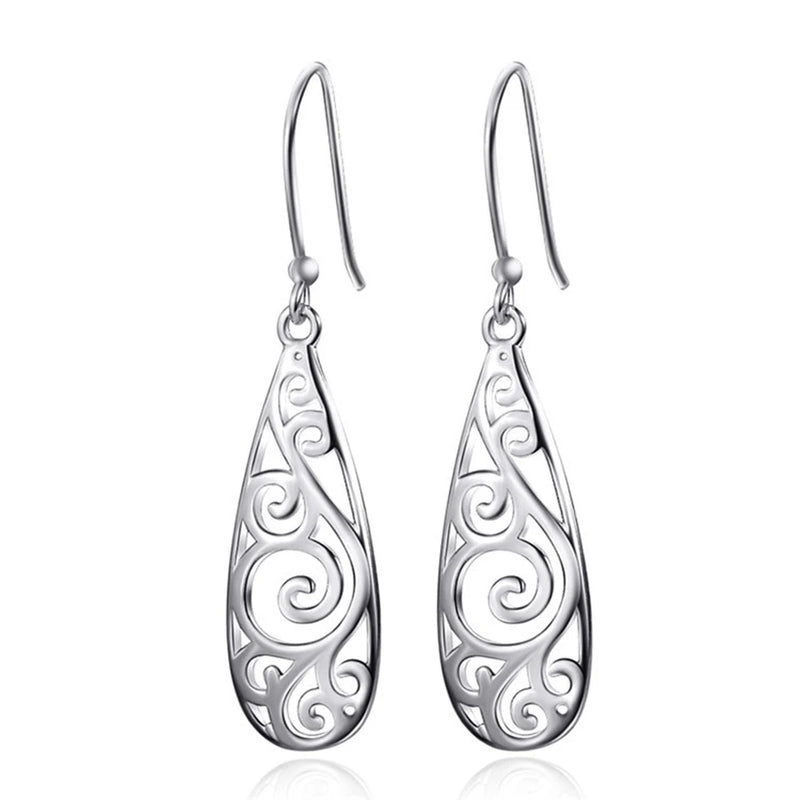925 Silver Filigree Teardrop Hoop Earrings for Women