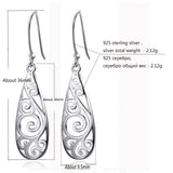 925 Silver Filigree Teardrop Hoop Earrings for Women