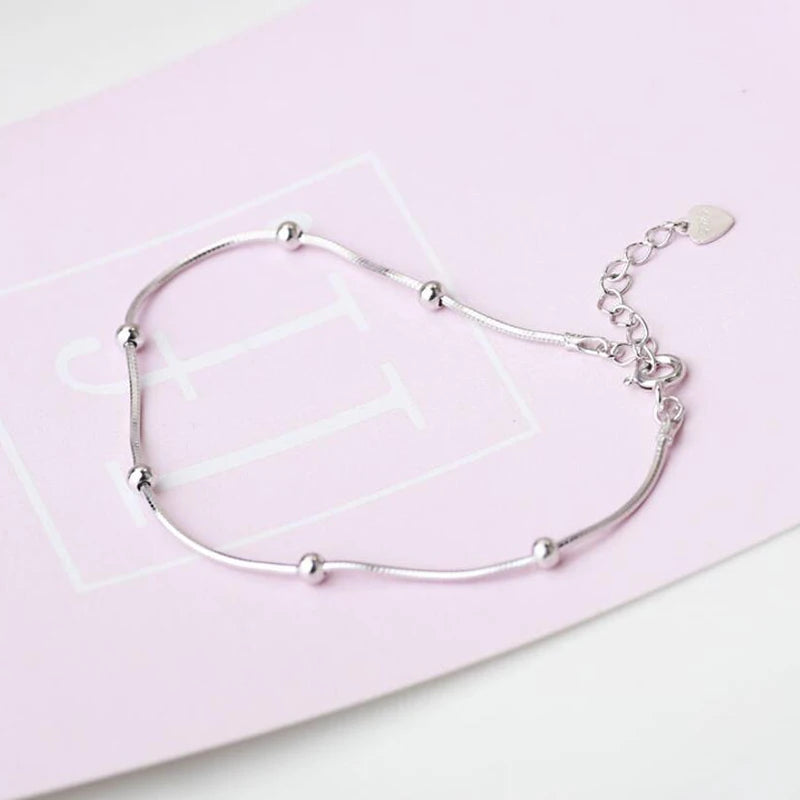 925 Silver Snake Chain Bracelet for Women Girls 16.5cm+3.5cm