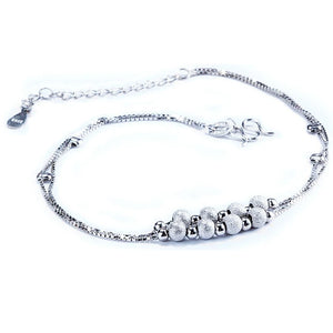 925 Sterling Silver Matte Beads Anklet for Women Girls 22cm+5cm