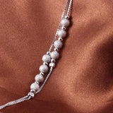 925 Sterling Silver Matte Beads Anklet for Women Girls 22cm+5cm