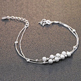 925 Sterling Silver Matte Beads Anklet for Women Girls 22cm+5cm