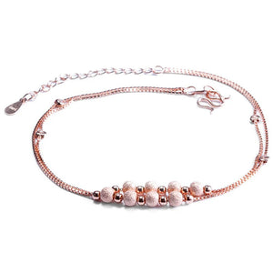 925 Sterling Silver Matte Beads Anklet for Women Girls 22cm+5cm