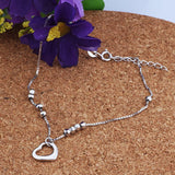 925 Silver Anklets Bracelet Heart Charms for Women Girls 21.5cm+2.5cm