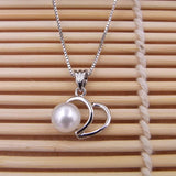 925 Silver Necklace with AAAAA Natural Pearls Pendant Heart Charms