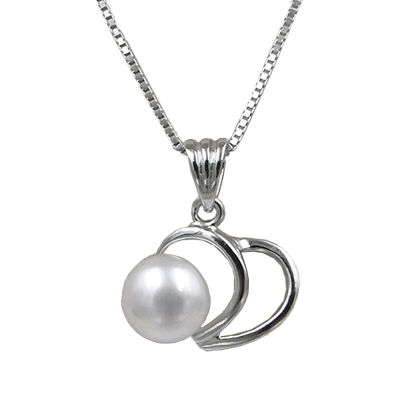925 Silver Necklace with AAAAA Natural Pearls Pendant Heart Charms