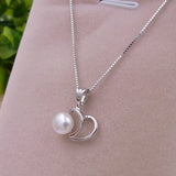 925 Silver Necklace with AAAAA Natural Pearls Pendant Heart Charms