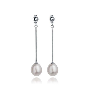 925 Silver Pearl Long Drop Earrings for Women