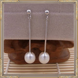 925 Silver Pearl Long Drop Earrings for Women