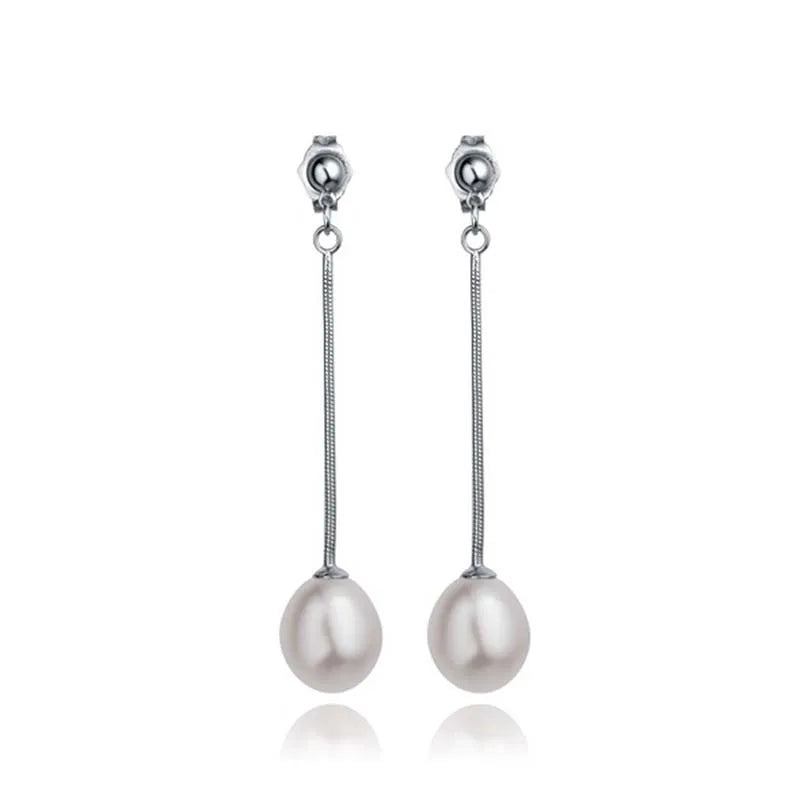 925 Silver Pearl Long Drop Earrings for Women