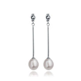 925 Silver Pearl Long Drop Earrings for Women